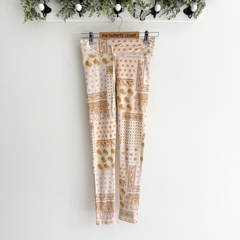 The Upside Leggings Bandana Print Pink Tan Drawstring Stretch Size 6 74128